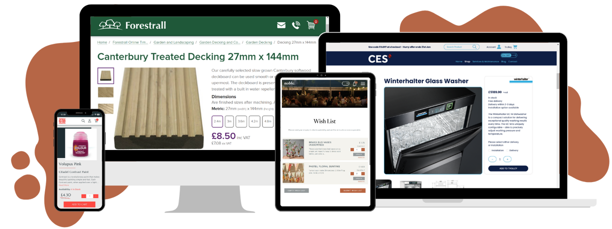 Our Services - Ecommerce examples on mobile, tablet, laptop and desktop