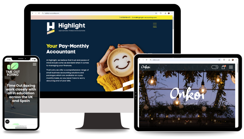 A trio of tech devices showing different websites mohunky have made