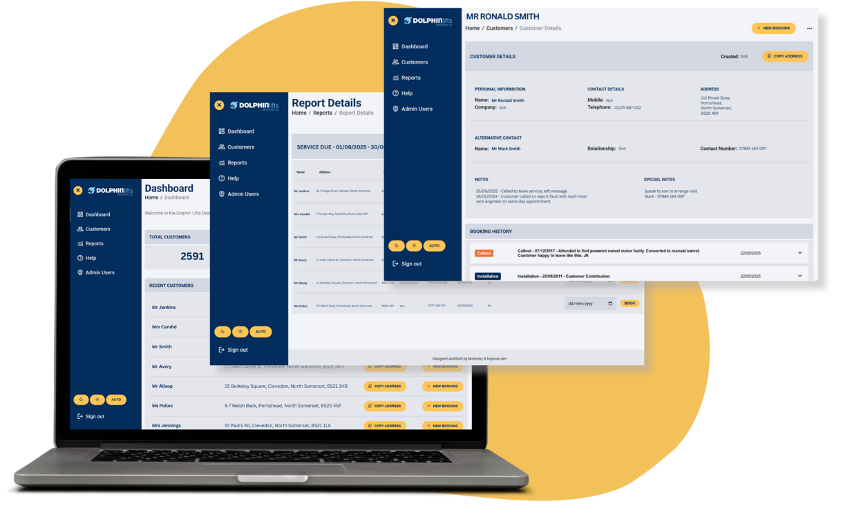 Our Services - CRM Examples with multi screens coming out of laptop