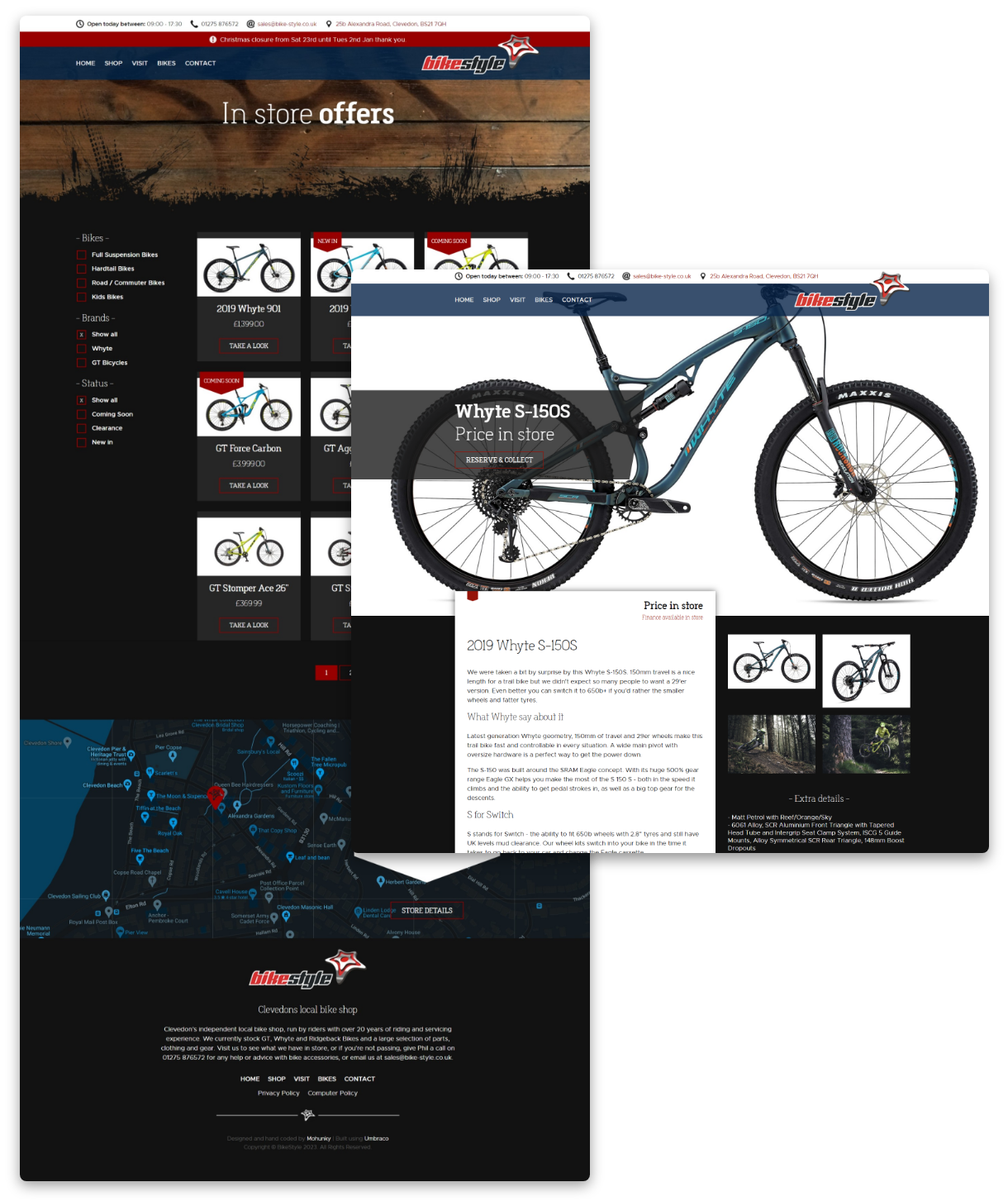 Bike Style - Screenshot of an example product page with bike details and information