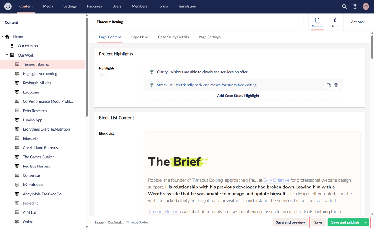 Screenshot of how the changes look in the preview editor