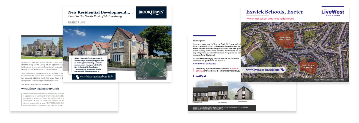 Consensus - Postcard examples used to flyer area surrounding proposed development