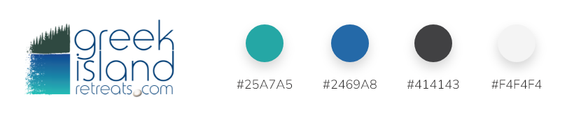 Greek Island Retreats - Existing brand logo and colours, aqua greens and blues.